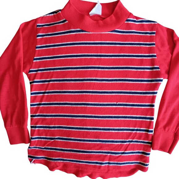 Boys 5 Vintage T-shirt Red Striped 197's Buttery Single Stitch Acrylic LS USA - Picture 1 of 7